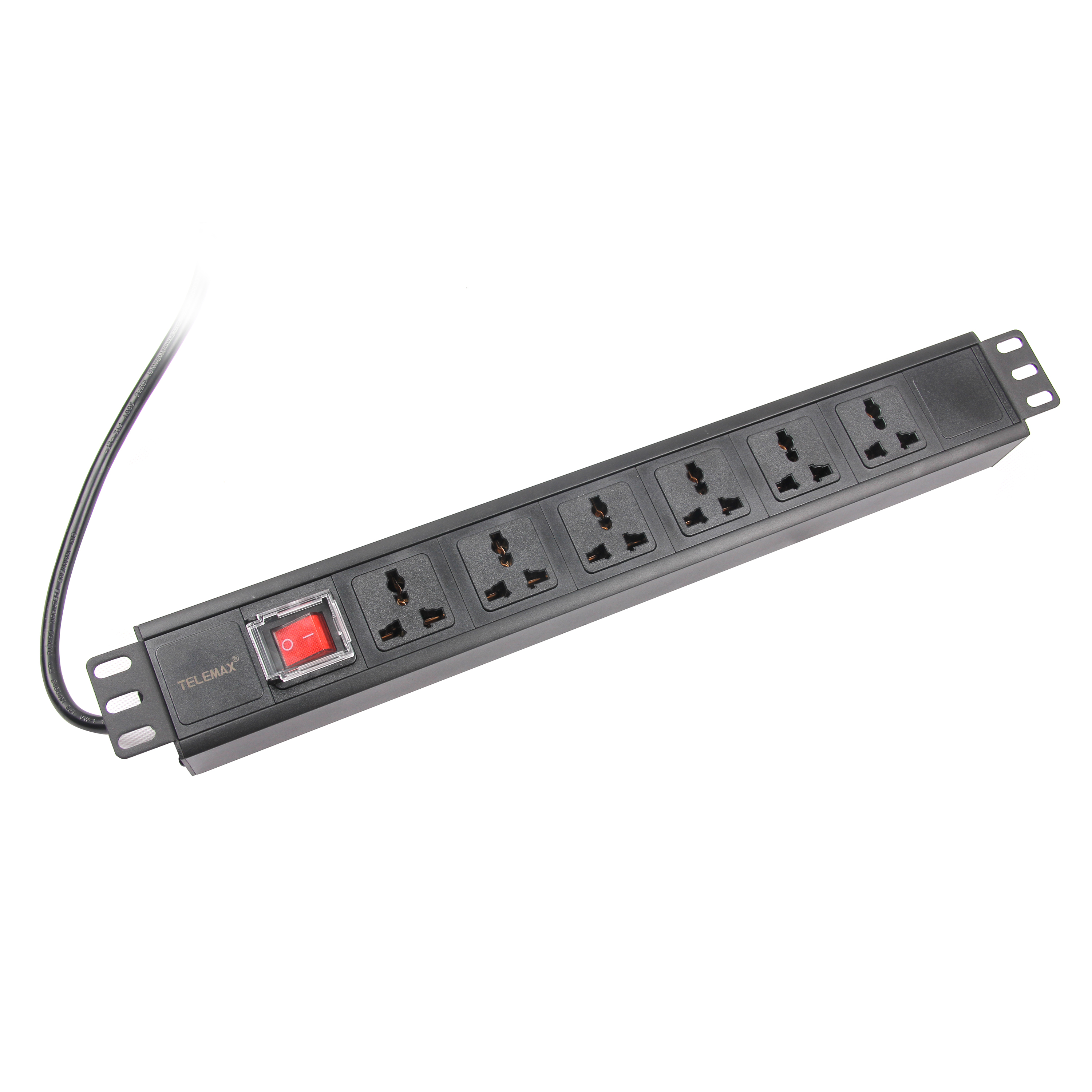 1U 19'' 6 Ports UK Type PDU with Switch, 16A, Cable length 2 Meters