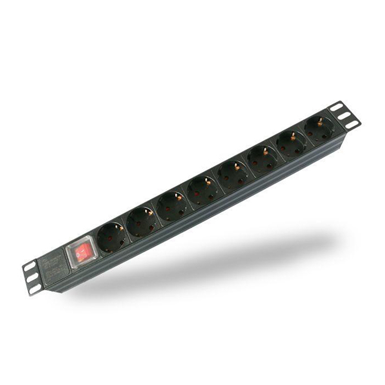 1U 19'' 8 Ports Germany Type PDU with Switch, 16A, Cable length 2 Meters