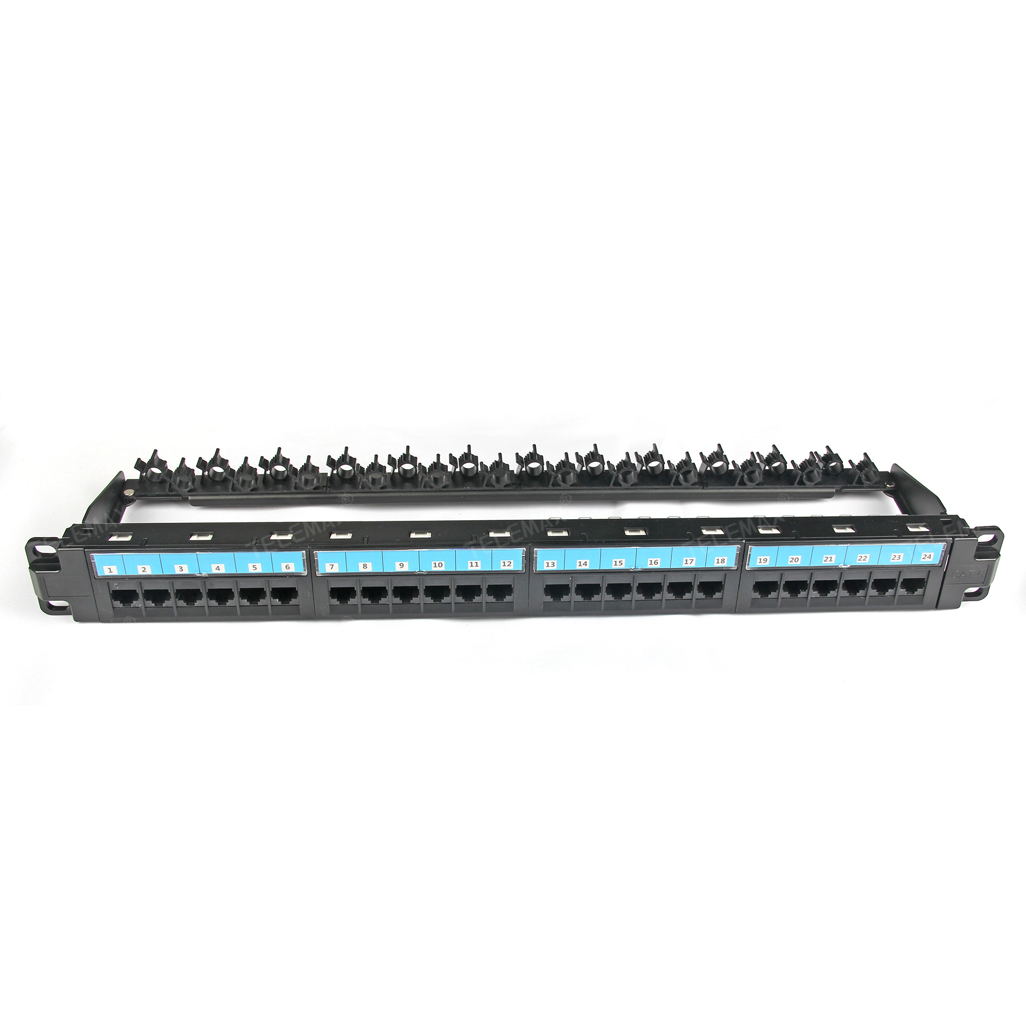 1U 19'' 24 Ports Cat 6 UTP PCB Patch Panel Dual IDC with Plastic Cable Holder