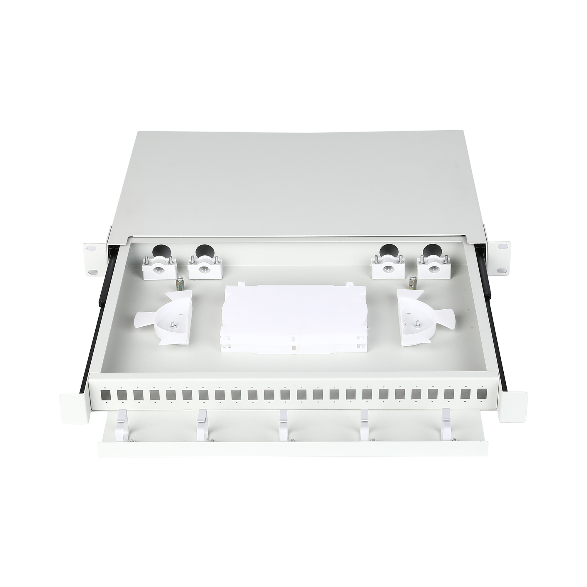 1U 19inch 24 Ports Fiber patch panel with Front Ring Type Cable manager, Grey color
