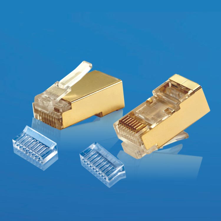 CAT6A FTP RJ45 Plug 8P8C, Golden plating 3/15/30/50u'',Copper Pin,Two Parts